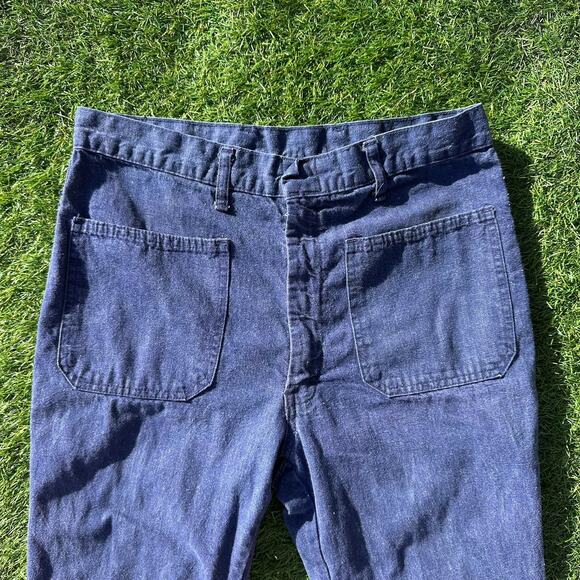 Vintage 70s Male Slacks Jeans Dark Wash Denim Bell Bottoms 31 x‎ 29.5 USA - Picture 2 of 10